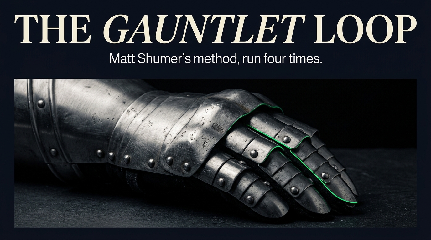 The Gauntlet Loop, tested – four runs of Matt Shumer's method, three browser games and an SEO overhaul